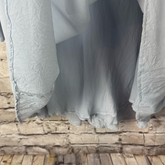 Anthropologie Ghost London Belled Gray Blue Peasant Boho Dress Tie Button Small - Picture 9 of 10